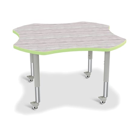 Jonti-Craft Berries Four Leaf Activity Table, Mobile, Driftwood Gray/Key Lime/Gray 6453JCM451